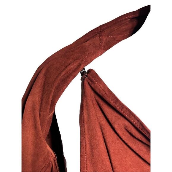 LAMARQUE Madison Leather Rust Brown Crossover Draped Moto Jacket XS - Picture 3 of 7